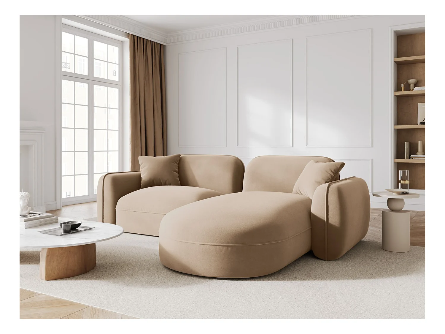 CXL by Christian Lacroix - Canapé d'angle droit modulable "Lucien" 3 places en velours le sable - 230x165x70cm