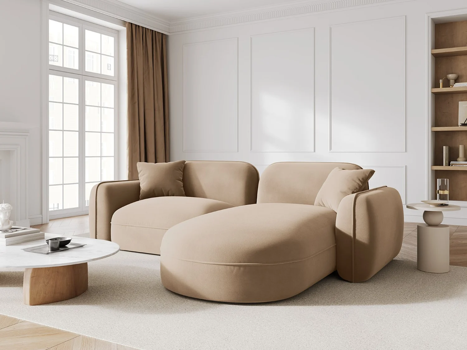 CXL by Christian Lacroix - Sofá modular de canto direito "Lucien" 3 lugares em veludo areia - 230x165x70cm