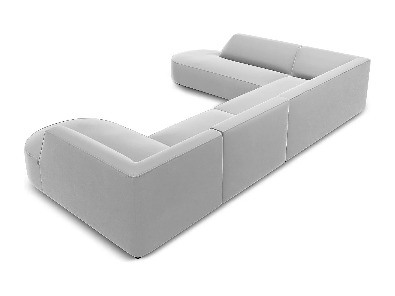 CXL by Christian Lacroix - Canapé d'angle gauche panoramique "Charles" 7 places en velours gris clair - 366x273x69cm