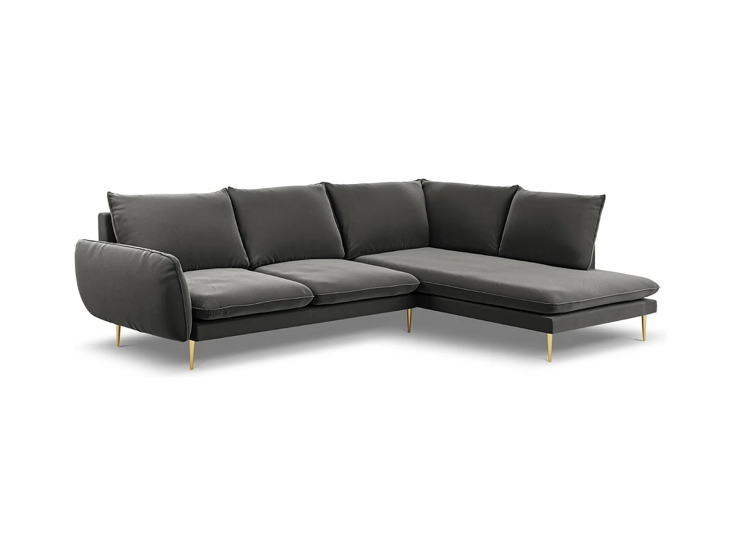 Cosmopolitan Design - Rechter hoekbank "Vienna" 6 zitplaatsen, Flueel, Grijs - 275x185x95cm