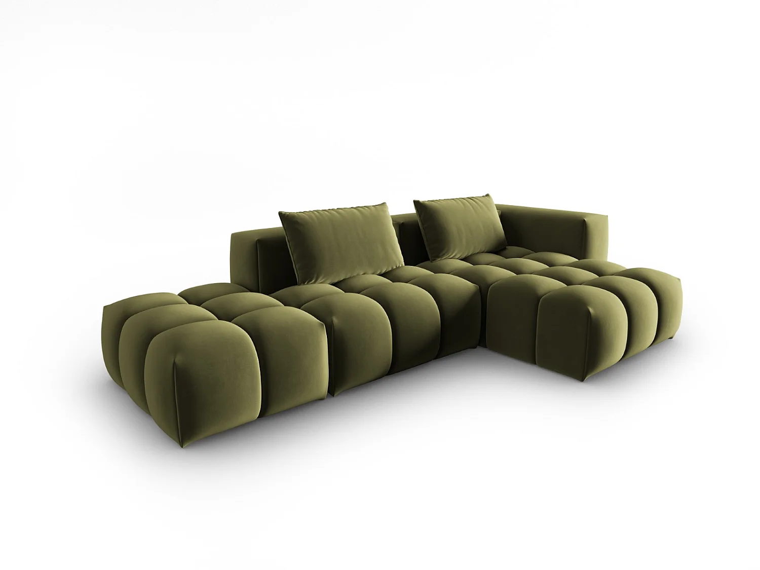 CXL by Christian Lacroix - Divano angolare modulare destro "Lorella" 4 posti in velluto verde chiaro - 265x145x70cm