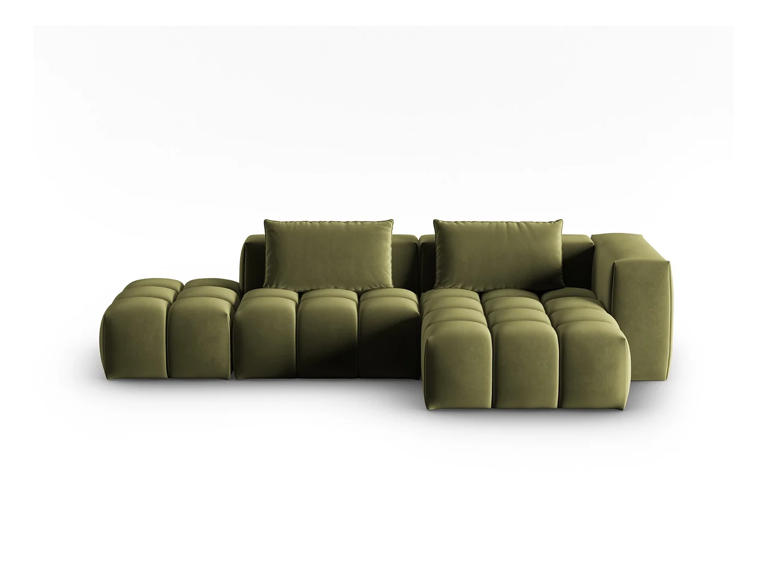 CXL by Christian Lacroix - Canapé d'angle droit modulable "Lorella" 4 places en velours vert clair - 265x145x70cm