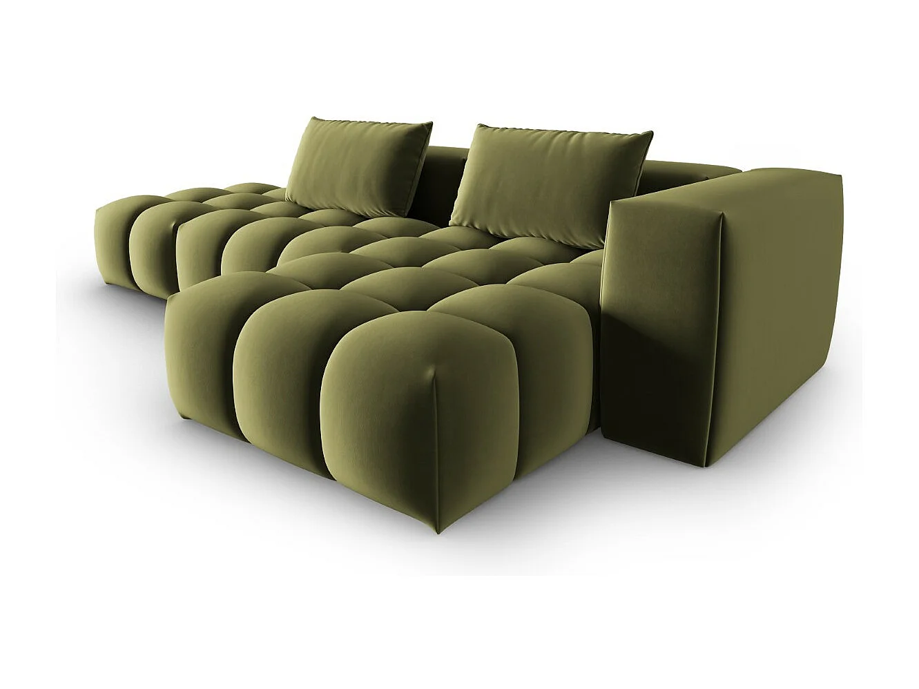 CXL by Christian Lacroix - Canapé d'angle droit modulable "Lorella" 4 places en velours vert clair - 265x145x70cm