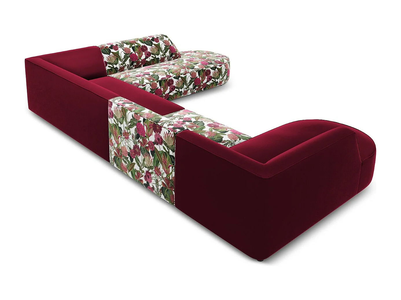 CXL by Christian Lacroix - 7-Sitzer Panoramasofa rechts "Charles" Sitzer aus Samt rosengarten-motiv - 366x273x69cm