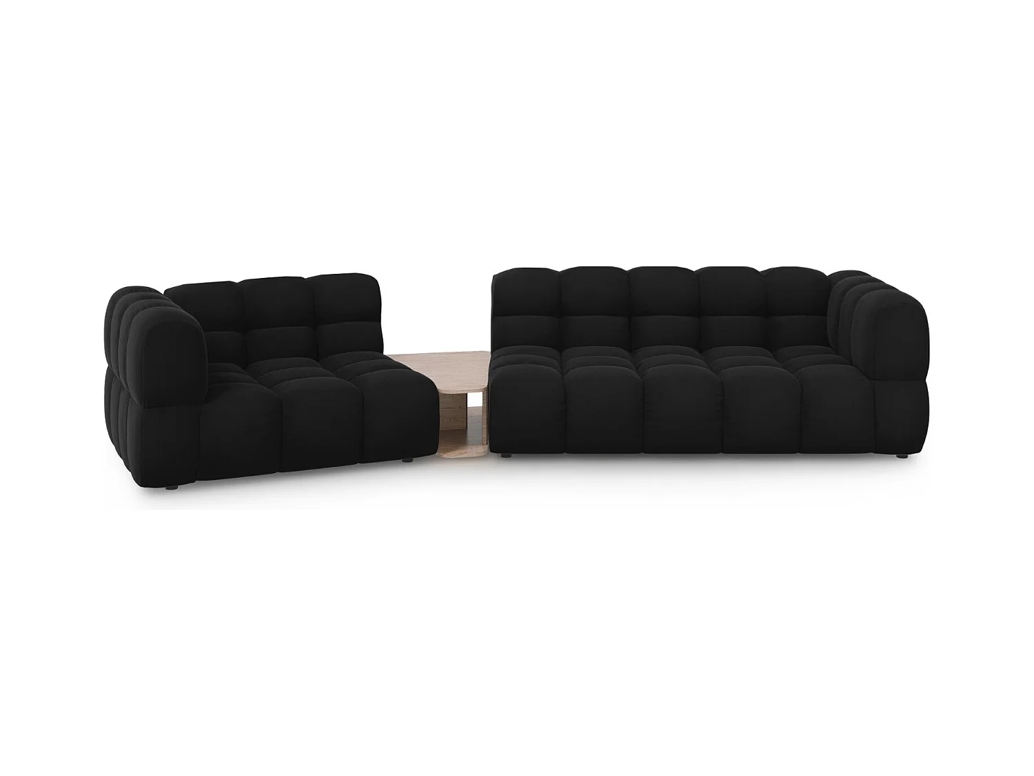 Cosmopolitan Design - Linker modulaire bank "Sky" 3 zitplaatsen, Flueel, Zwart - 353x148x75cm