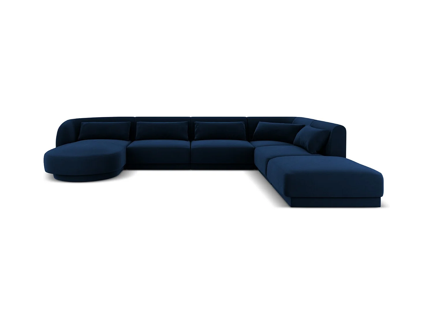 Cosmopolitan Design - Canapé d'angle droit panoramique "Tulum" 6 places en velours bleu roi - 330x255x70cm