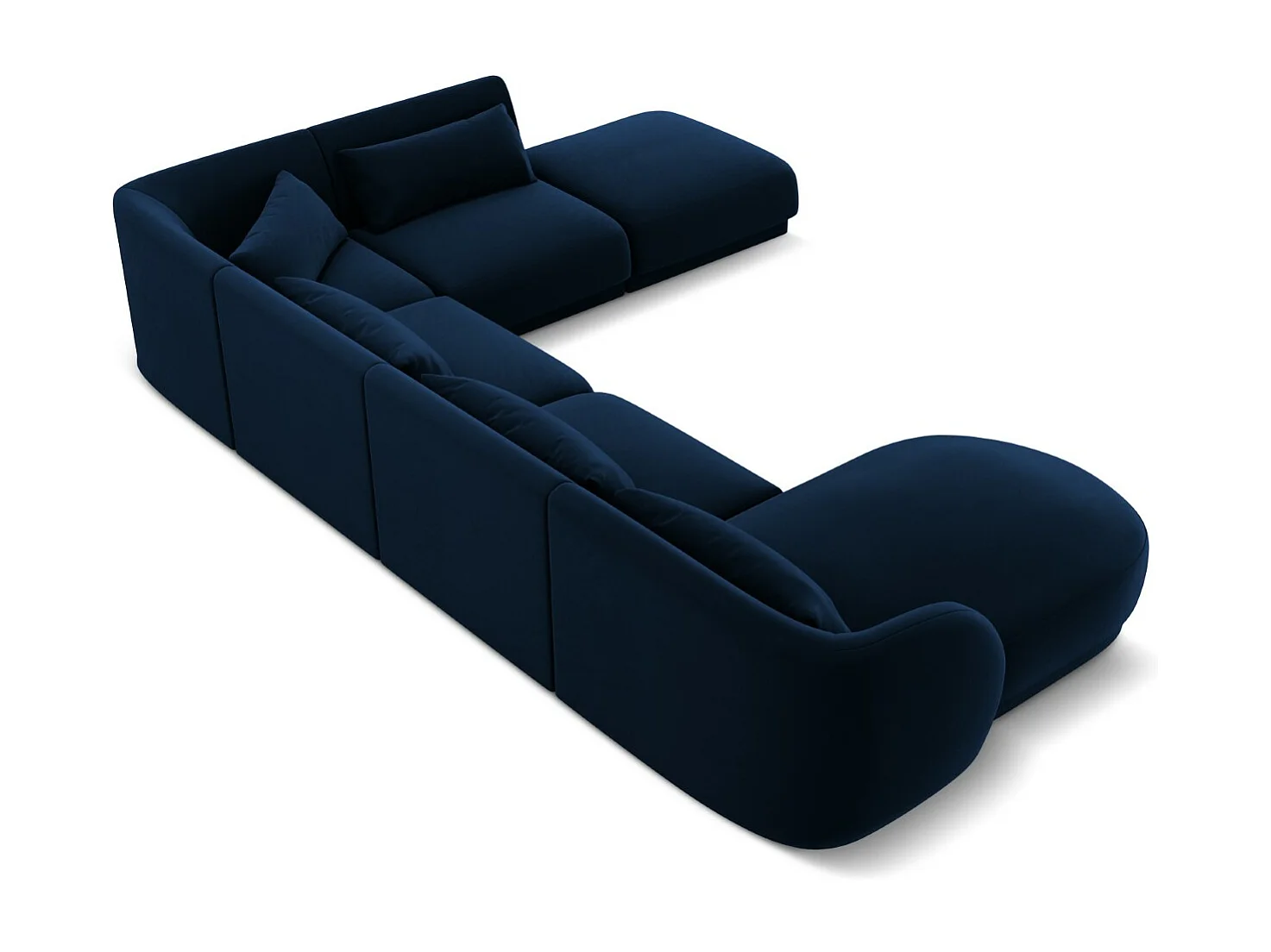 Cosmopolitan Design - Canapé d'angle droit panoramique "Tulum" 6 places en velours bleu roi - 330x255x70cm