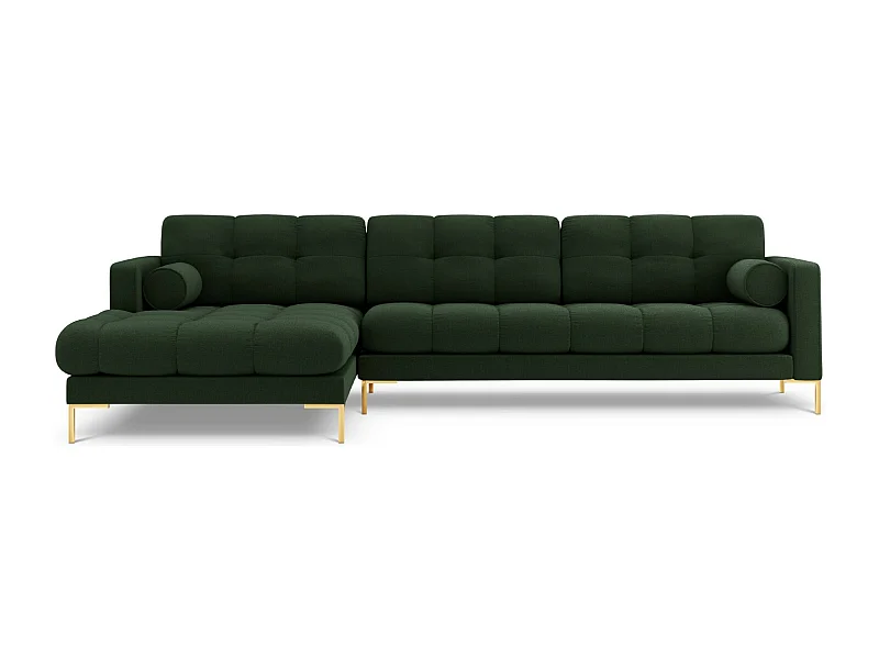 Cosmopolitan Design - Divano angolare sinistro "Bali" 5 posti in tessuto strutturato verde scuro - 293x185x75cm