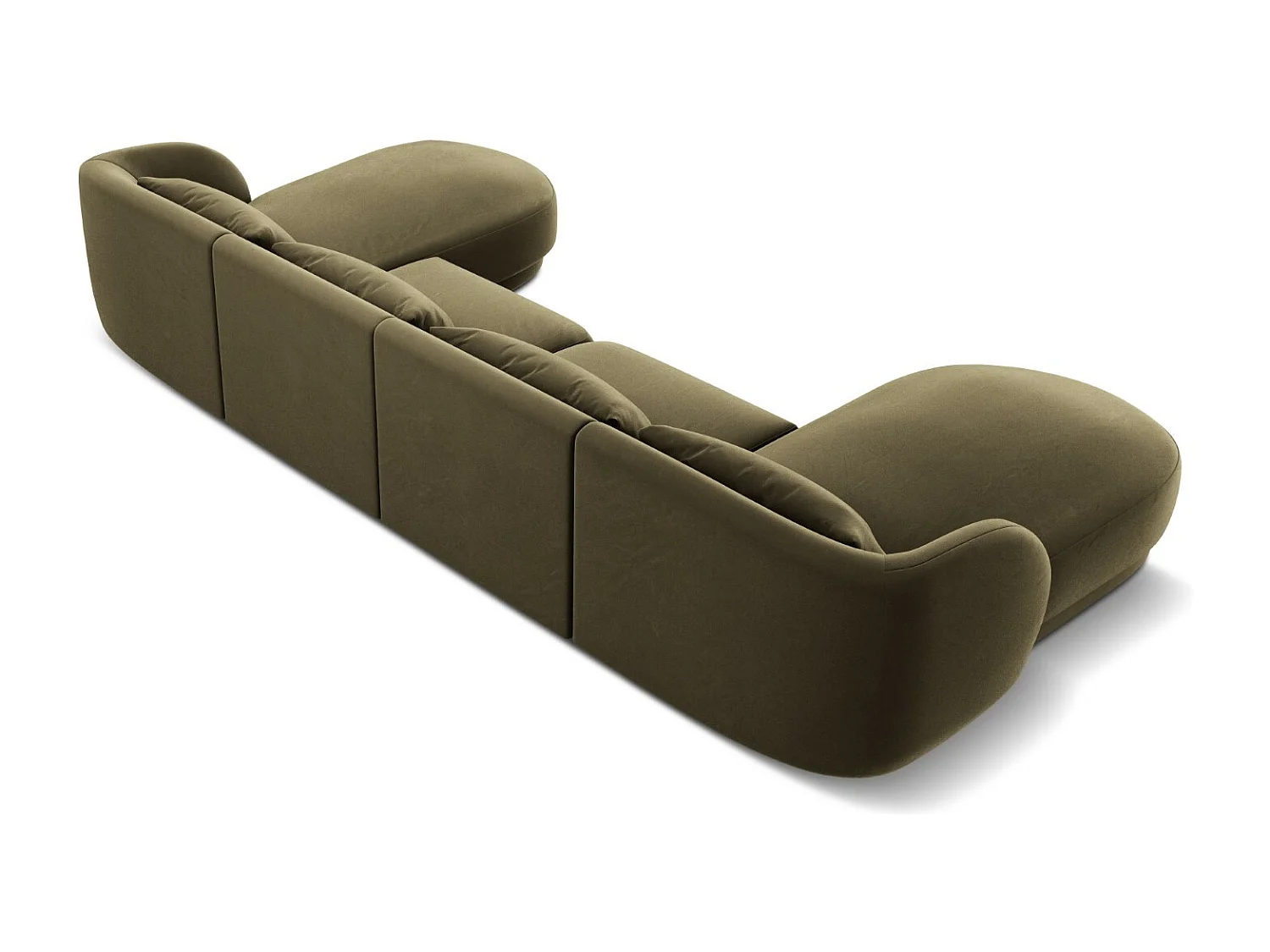 Cosmopolitan Design - Sofá panorâmico "Tulum" 5 lugares em veludo verde - 330x156x70cm