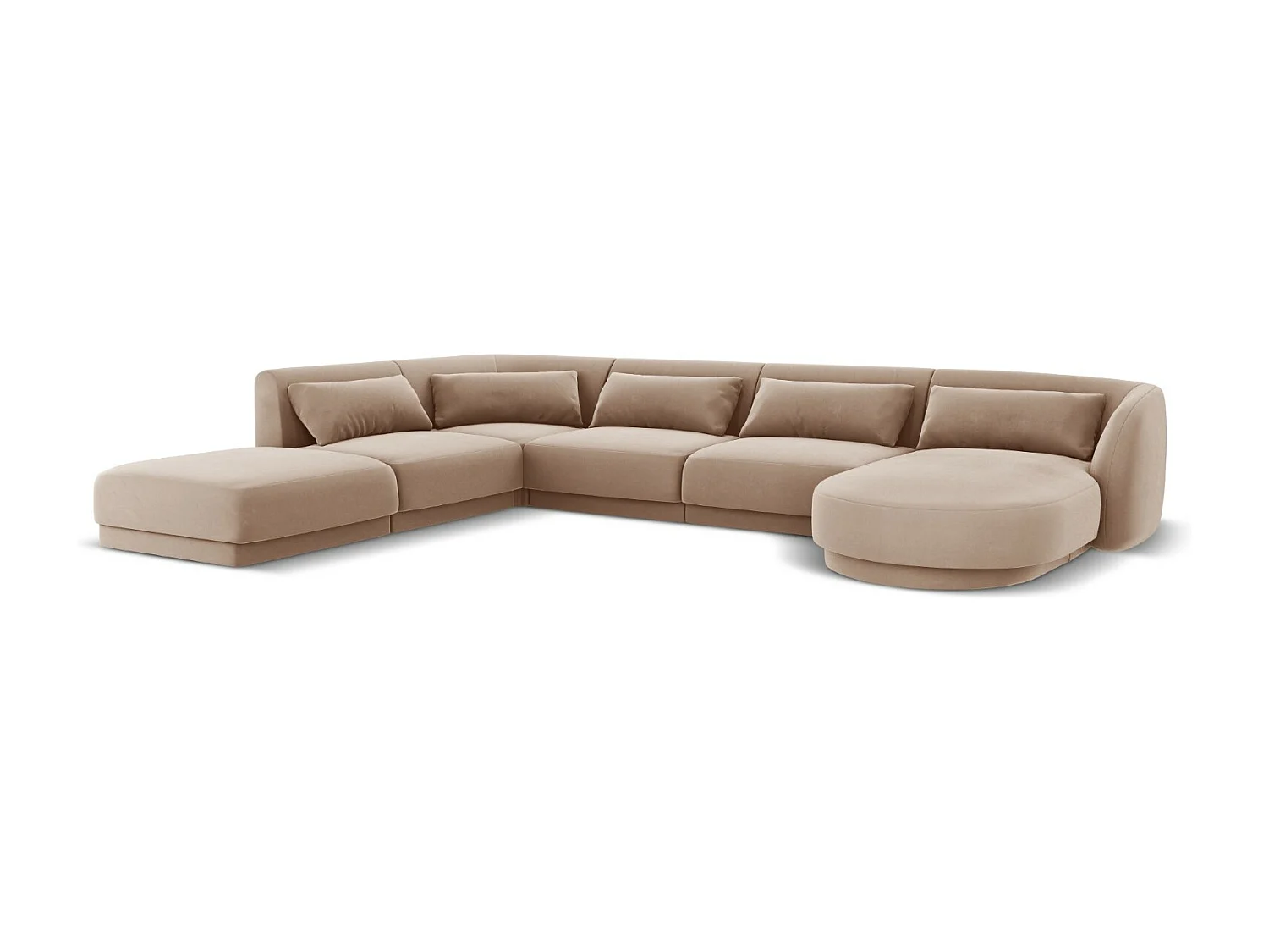 Cosmopolitan Design - Panoramische hoekbank links "Tulum" 6 zitplaatsen, Flueel, Beige - 330x255x70cm