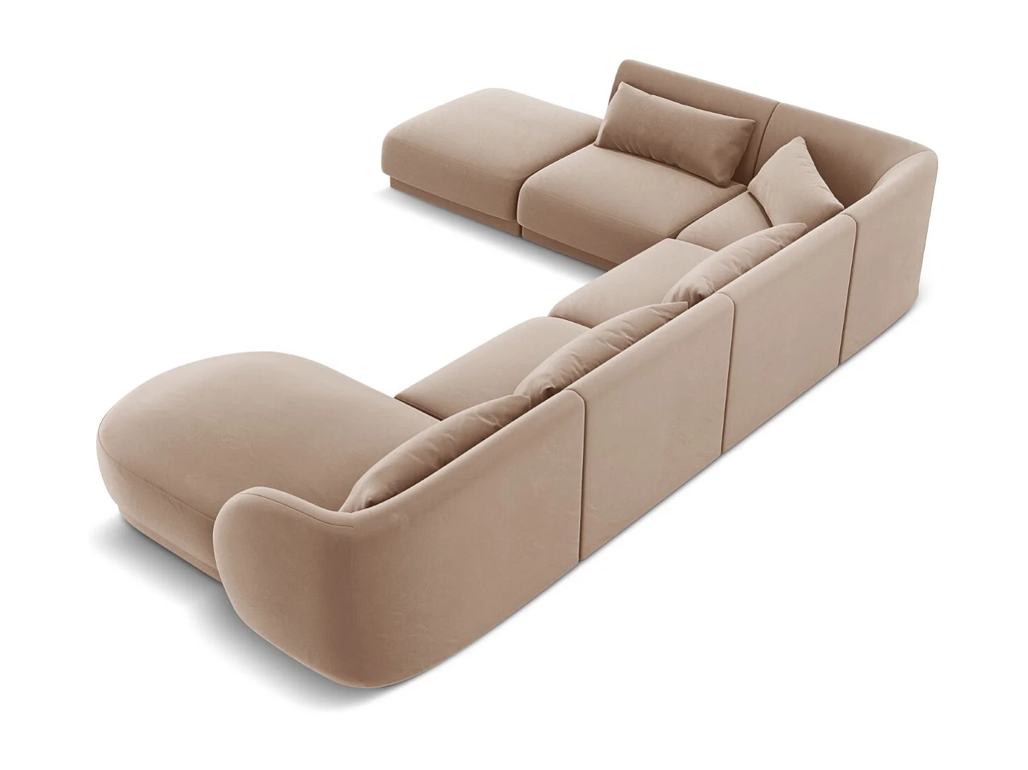 Cosmopolitan Design - Panoramische hoekbank links "Tulum" 6 zitplaatsen, Flueel, Beige - 330x255x70cm