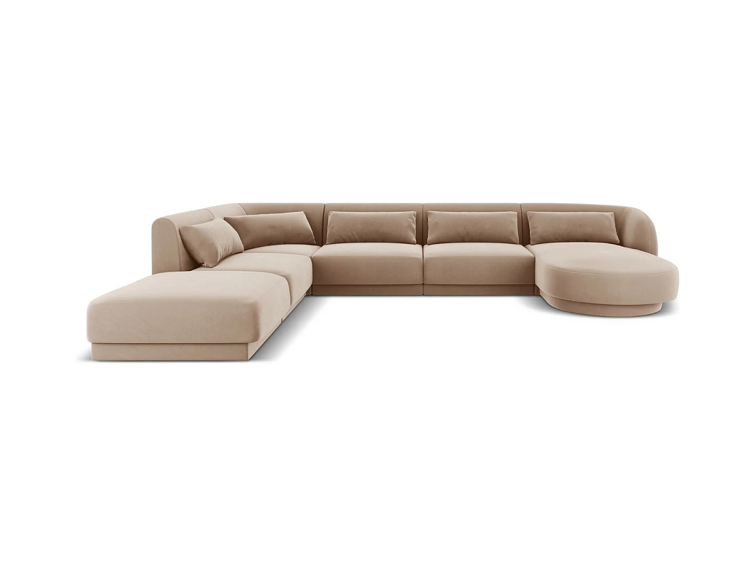 Cosmopolitan Design - Panoramische hoekbank links "Tulum" 6 zitplaatsen, Flueel, Beige - 330x255x70cm