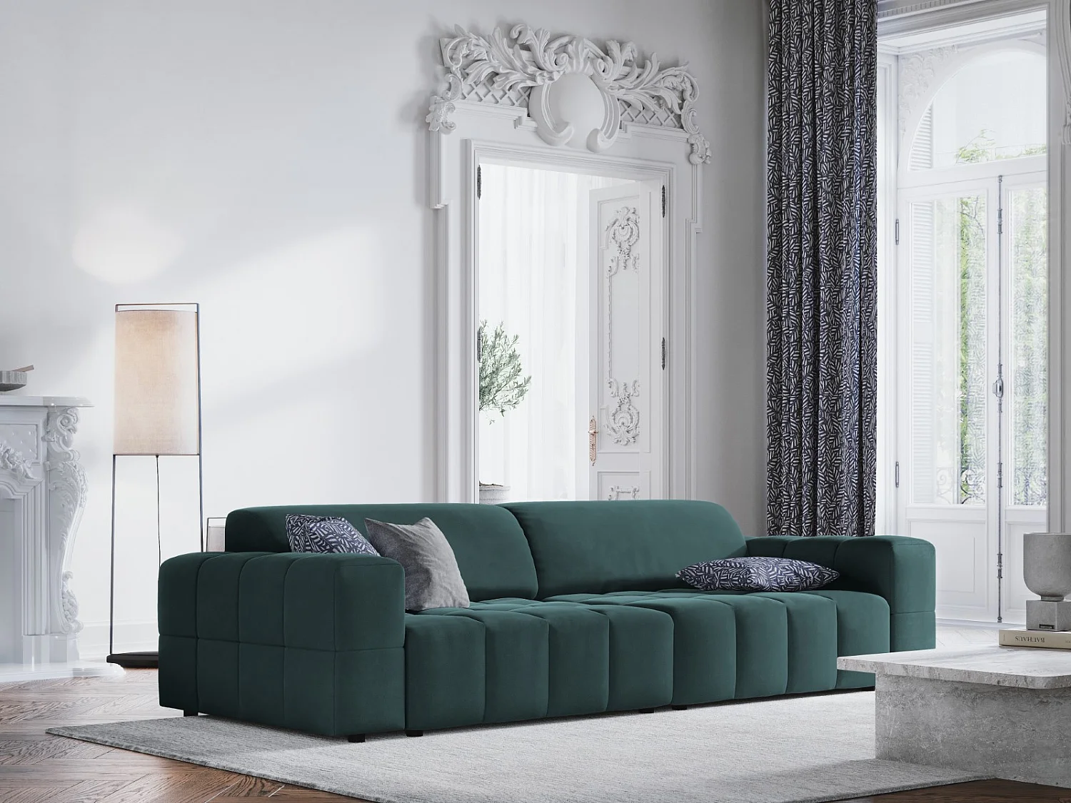 CXL by Christian Lacroix - Bank "Luc" 4 zitplaatsen, Flueel, Olie - 244x102x70cm