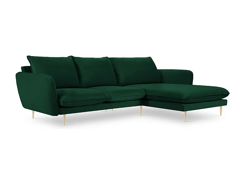 Cosmopolitan Design - Sofá de canto direito "Vienna" 5 lugares em veludo verde garrafa - 255x170x95cm