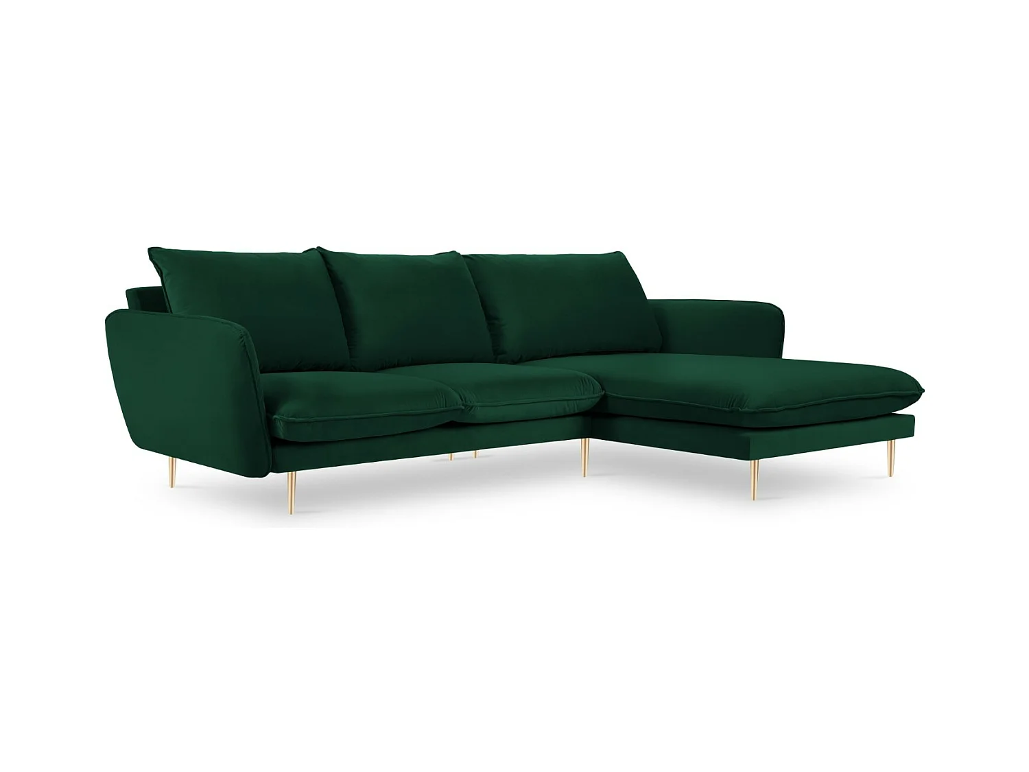 Cosmopolitan Design - Rechter hoekbank "Vienna" 5 zitplaatsen, Flueel, Flessengroen - 255x170x95cm