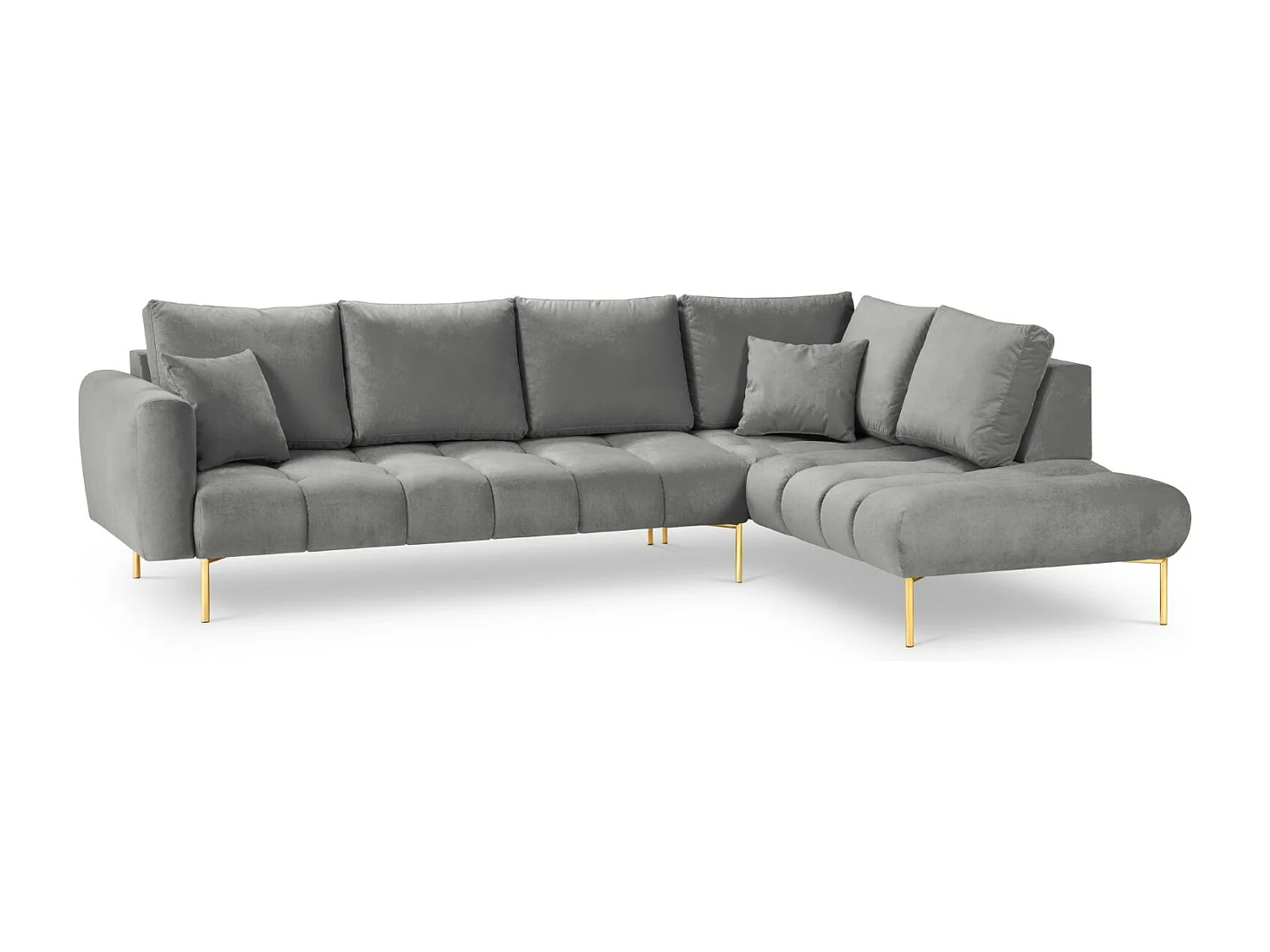 Cosmopolitan Design - Sofá esquinero derecho "Hastings" 5 plazas de terciopelo gris - 301x216x75cm