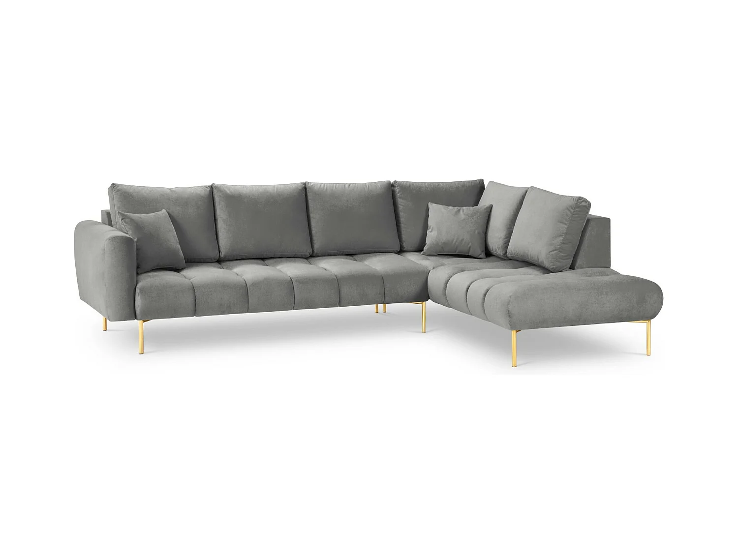 Cosmopolitan Design - Canapé d'angle droit "Hastings" 5 places en velours gris - 301x216x75cm