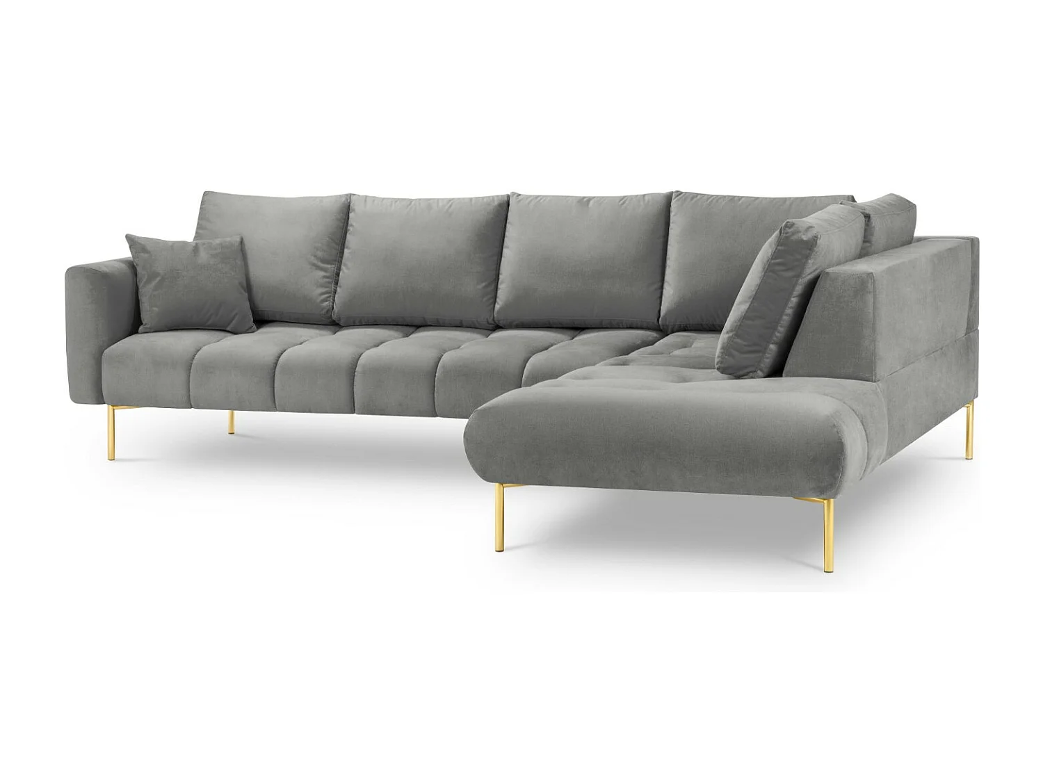 Cosmopolitan Design - Sofá de canto direito "Hastings" 5 lugares em veludo cinza - 301x216x75cm