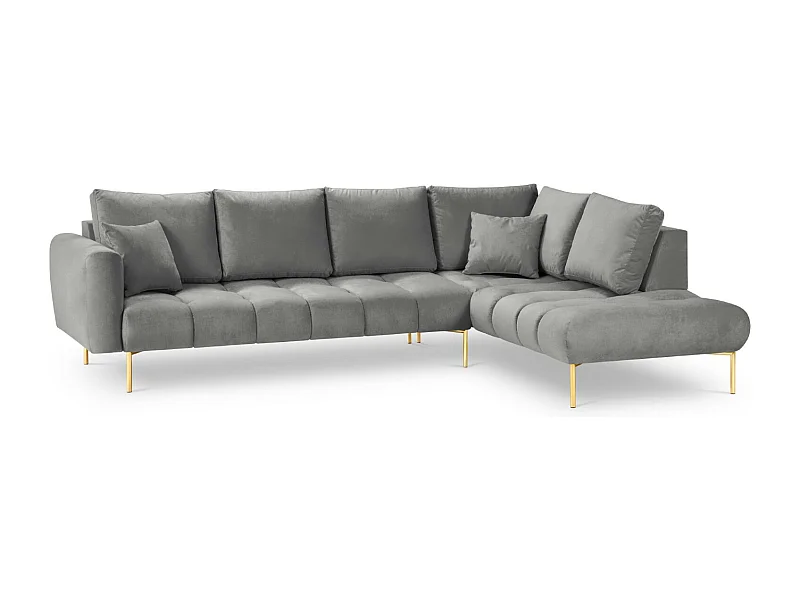 Cosmopolitan Design - Divano angolare destro "Hastings" 5 posti in velluto grigio - 301x216x75cm