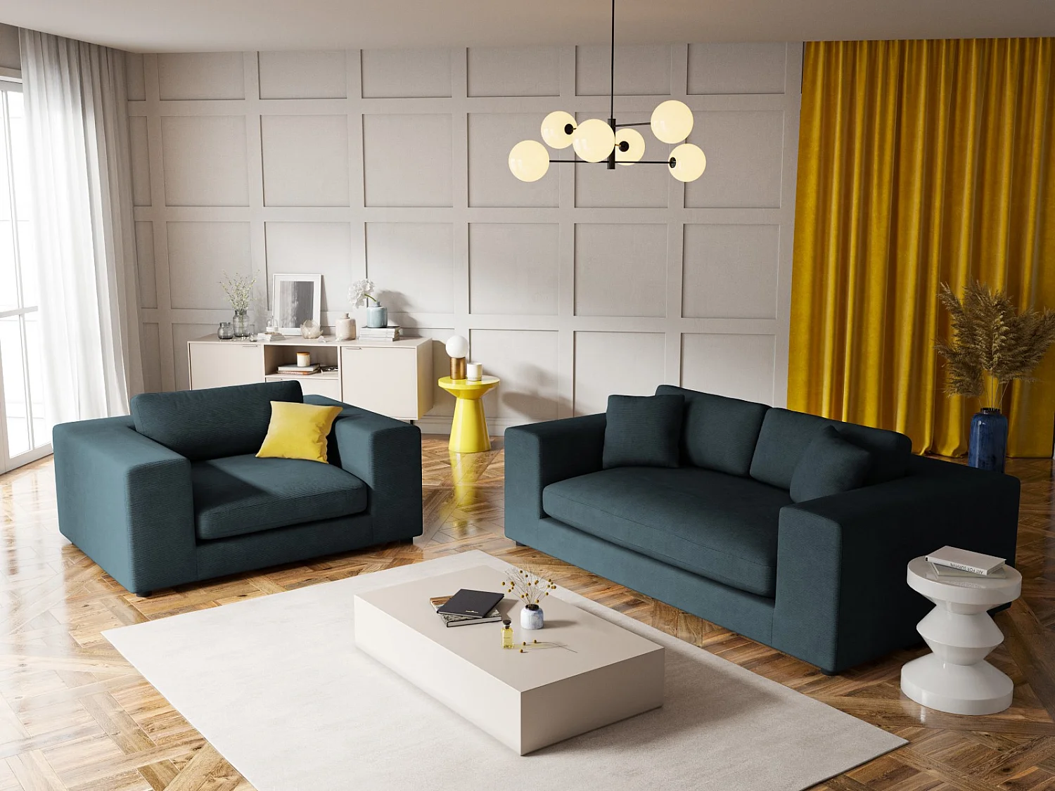 CXL by Christian Lacroix - Sofa, "Tendance" 1,5 miejsca sztruks, niebieski - 156x122x72cm