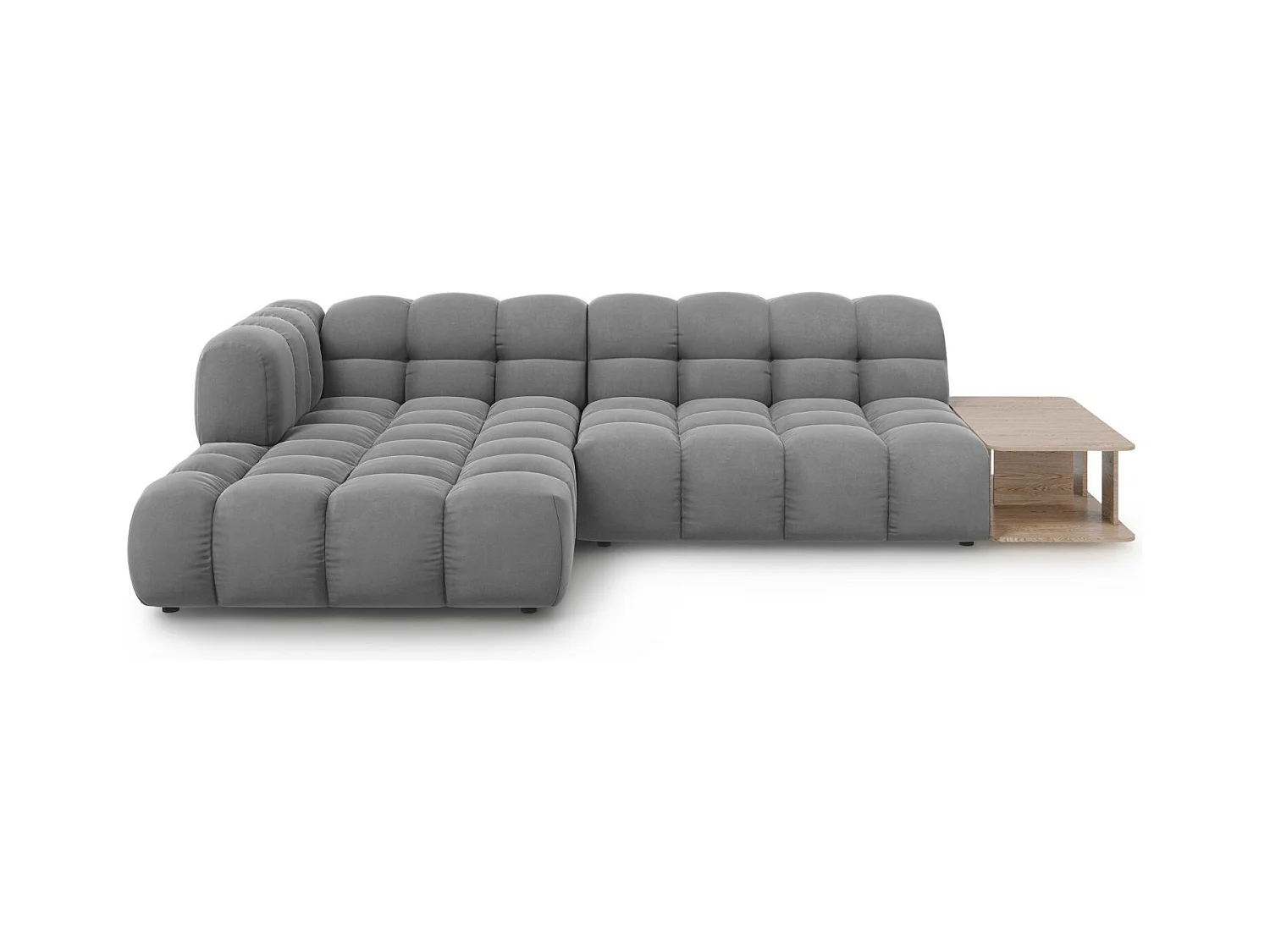 Cosmopolitan Design - Modulaire hoekbank links "Sky" 4 zitplaatsen, Flueel, Lichtgrijs - 297x162x75cm