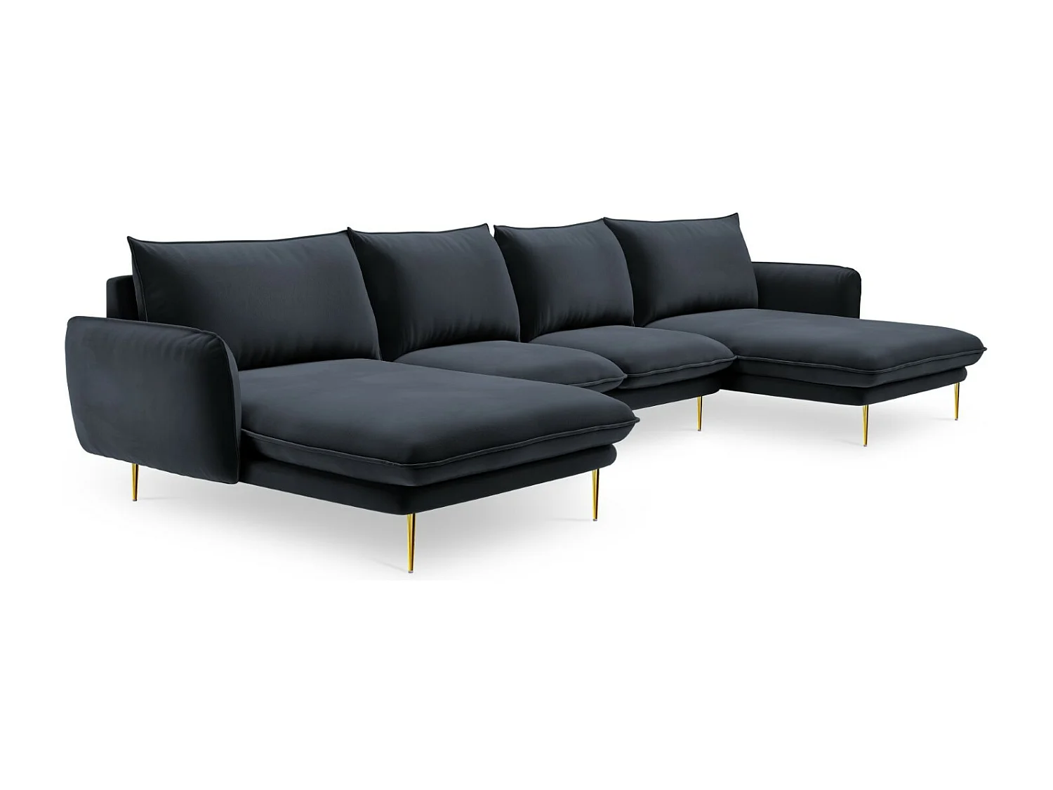 Cosmopolitan Design - 6-Sitzer Panoramasofa "Vienna" aus Samt dunkelblau - 350x170x95cm