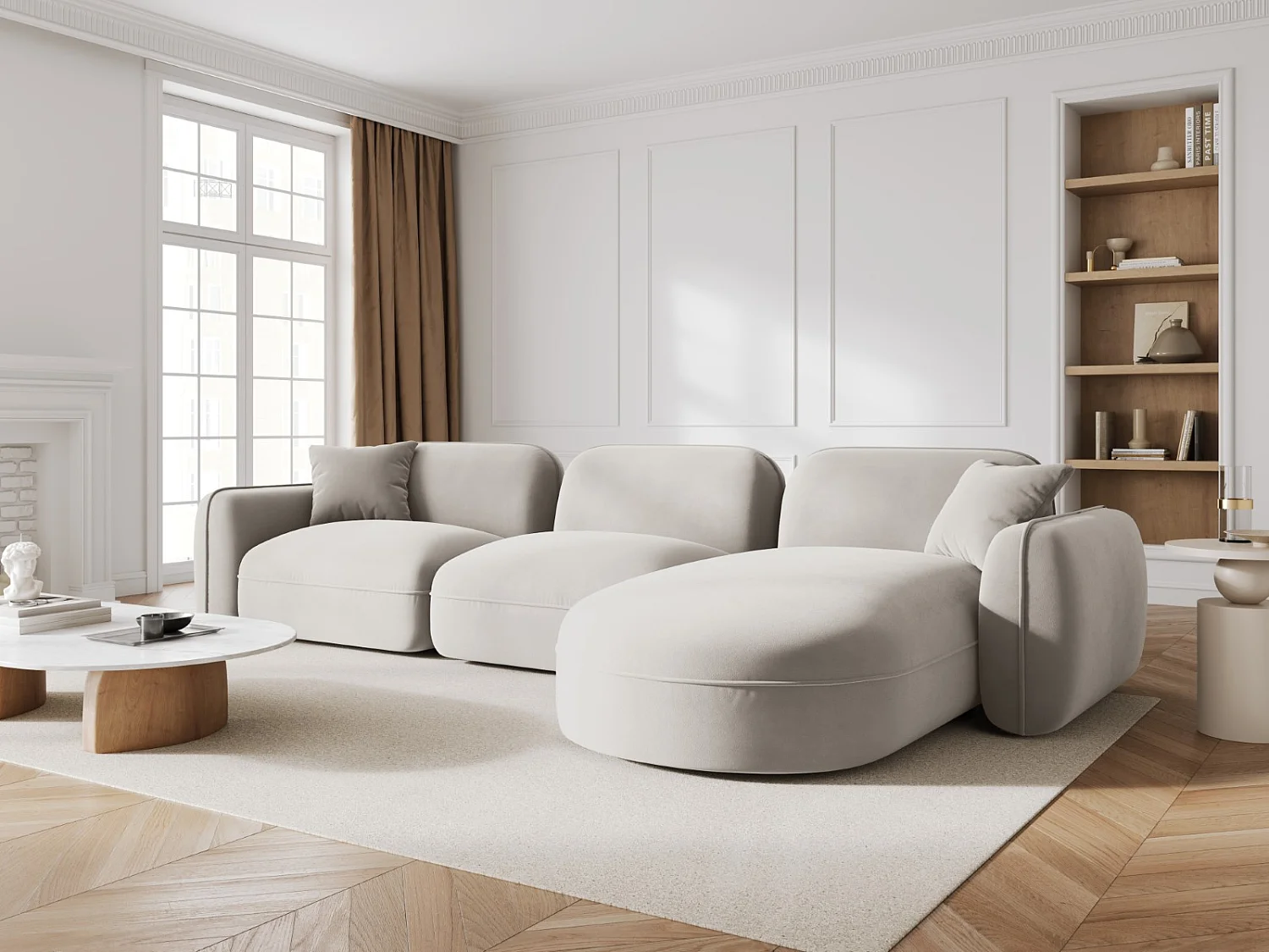 CXL by Christian Lacroix - 4-Sitzer modulares Ecksofa rechts "Lucien" Sitzer aus Samt leichtes beige - 320x165x70cm