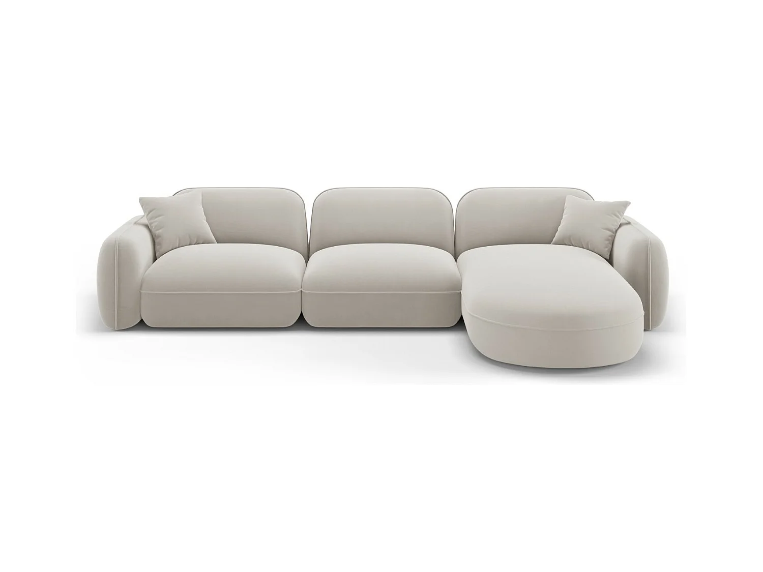 CXL by Christian Lacroix - Canapé d'angle droit modulable "Lucien" 4 places en velours beige clair - 320x165x70cm