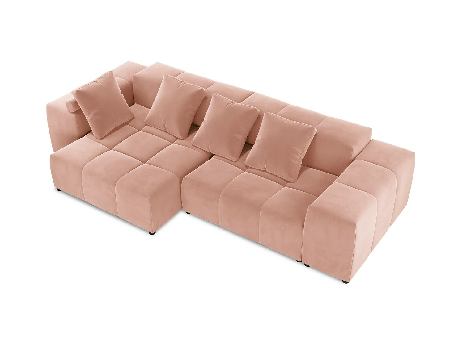 Cosmopolitan Design - Canapé d'angle symétrique modulable "Rome" 4 places en velours rose - 320x160x75cm