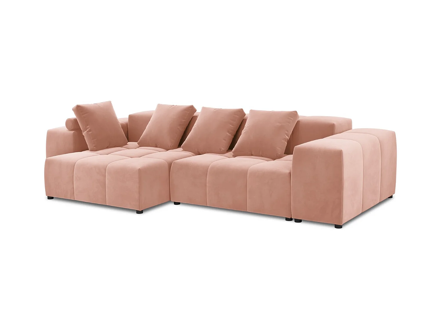 Cosmopolitan Design - Canapé d'angle symétrique modulable "Rome" 4 places en velours rose - 320x160x75cm