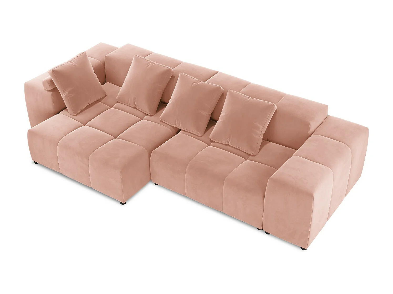Cosmopolitan Design - Sofá de canto modular simétrico "Rome" 4 lugares em veludo rosa - 320x160x75cm
