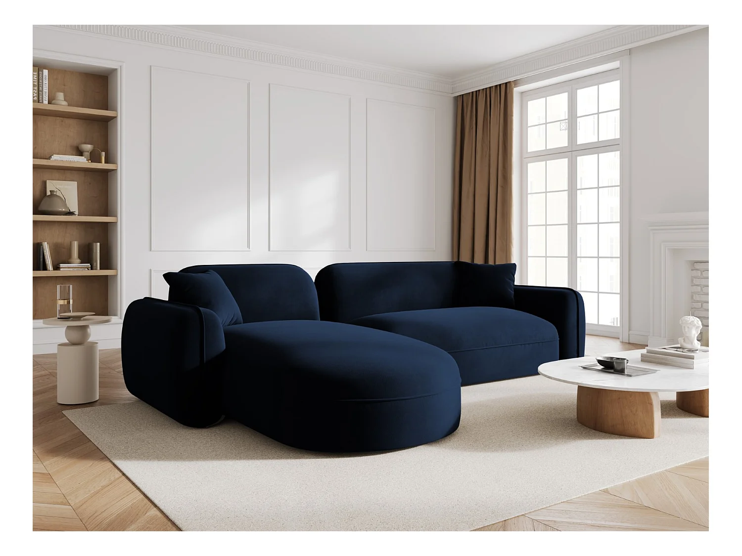 CXL by Christian Lacroix - Canapé d'angle gauche modulable "Lucien" 4 places en velours bleu roi - 275x165x70cm