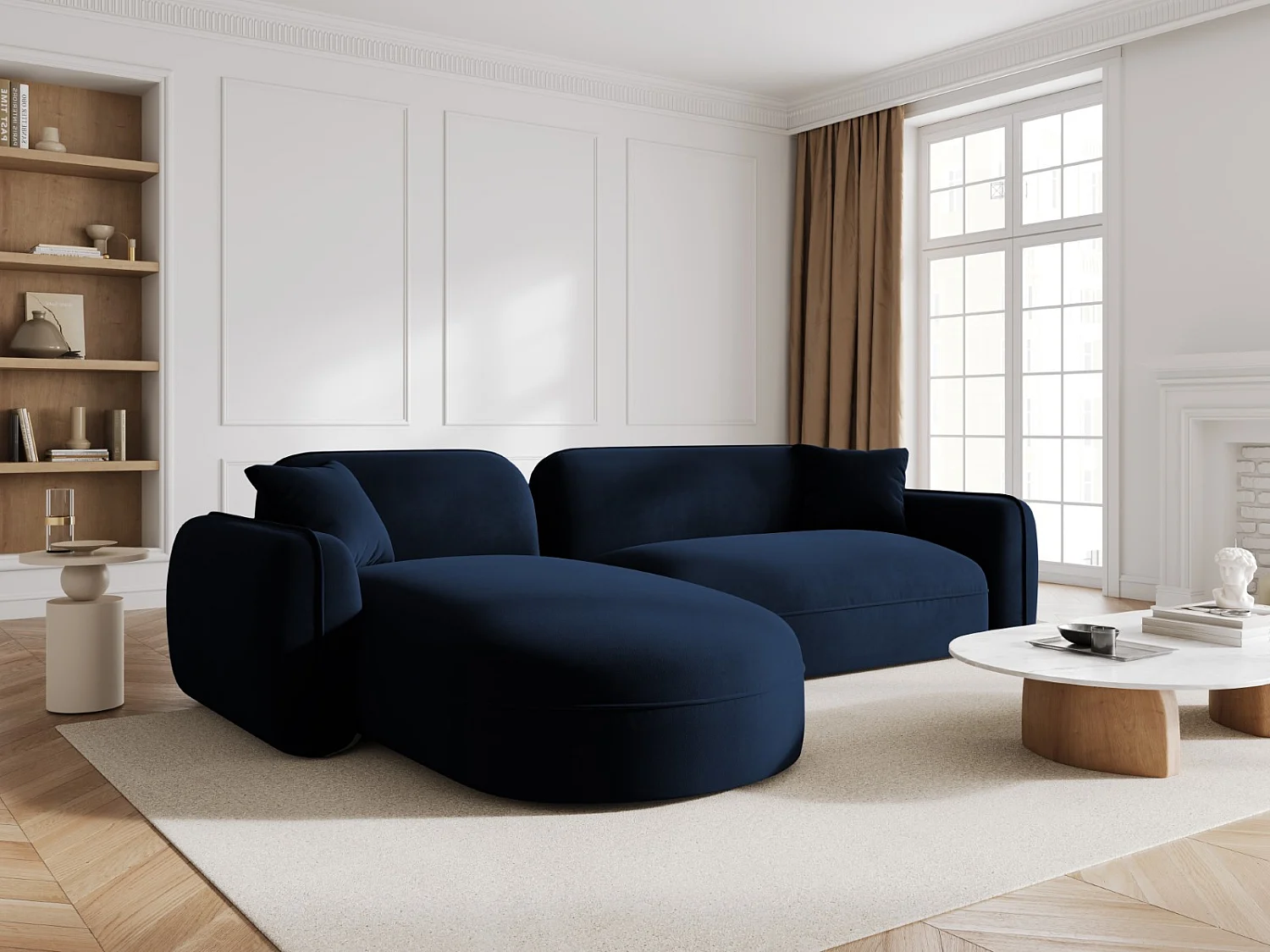 CXL by Christian Lacroix - Canapé d'angle gauche modulable "Lucien" 4 places en velours bleu roi - 275x165x70cm