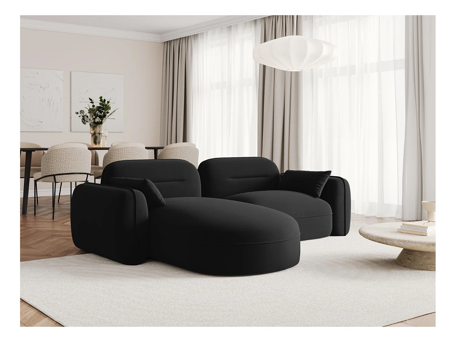 Cosmopolitan Design - Canapé d'angle gauche modulable "Sydney" 3 places en velours noir - 230x165x70cm