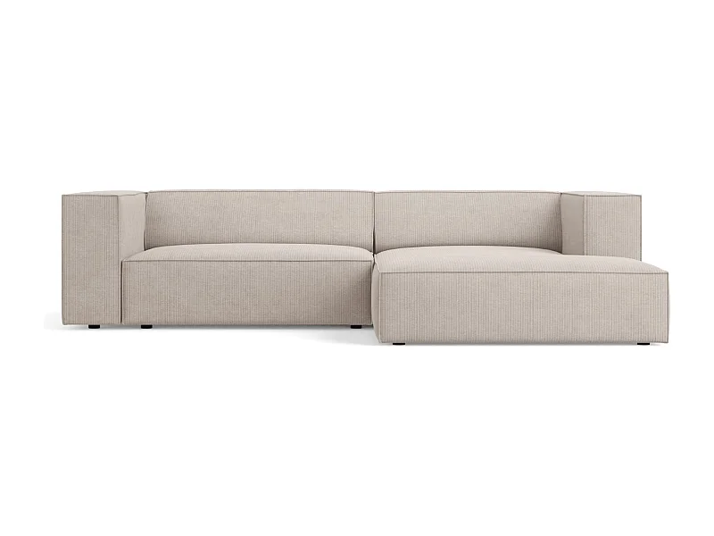 Cosmopolitan Design - 3-Sitzer Ecksofa rechts "Arendal" aus Chenille-Stoff mit Rippeneffekt dunkelbeige - 224x166x70cm