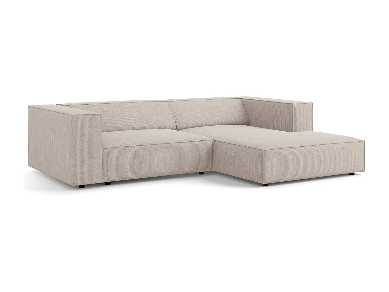 Cosmopolitan Design - 3-Sitzer Ecksofa rechts "Arendal" aus Chenille-Stoff mit Rippeneffekt dunkelbeige - 224x166x70cm