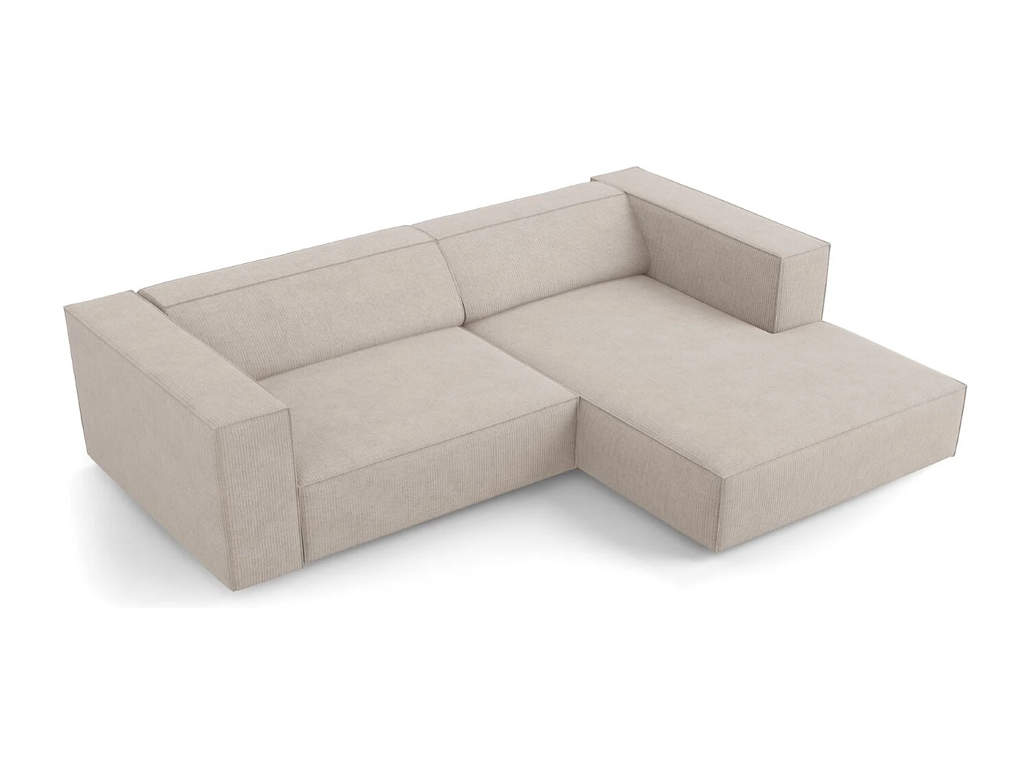 Cosmopolitan Design - Sofá de canto direito "Arendal" 3 lugares em tecido chenille com efeito canelado bege escuro - 224x166x70cm