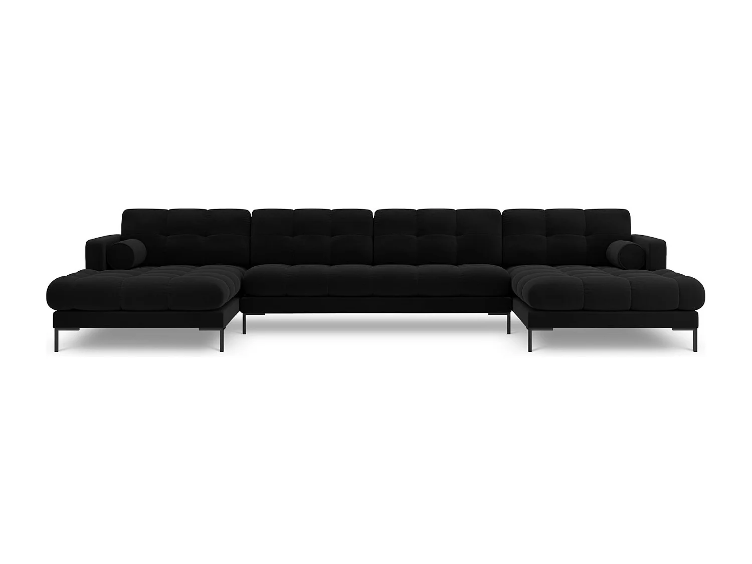 Cosmopolitan Design - Sofa panoramiczna, "Bali" 7 miejsc welur, czarny - 383x185x75cm
