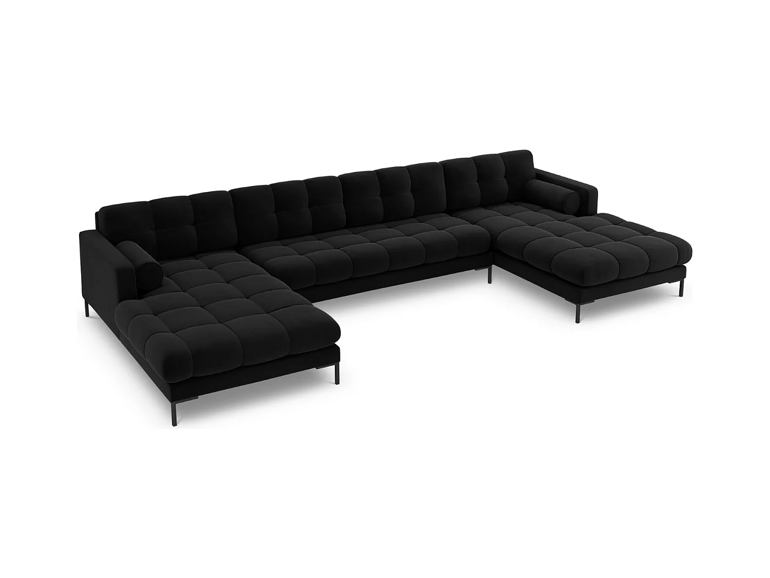 Cosmopolitan Design - Panoramische bank "Bali" 7 zitplaatsen, Flueel, Zwart - 383x185x75cm