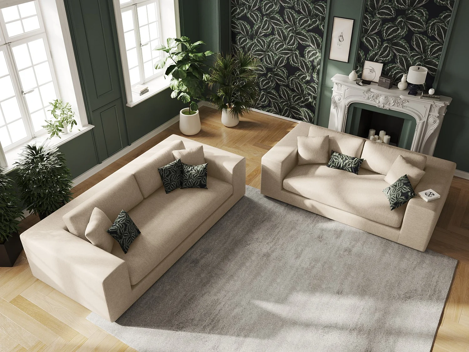 CXL by Christian Lacroix - Sofá "Tendance" 4 plazas de tejido estructural beige - 262x122x72cm