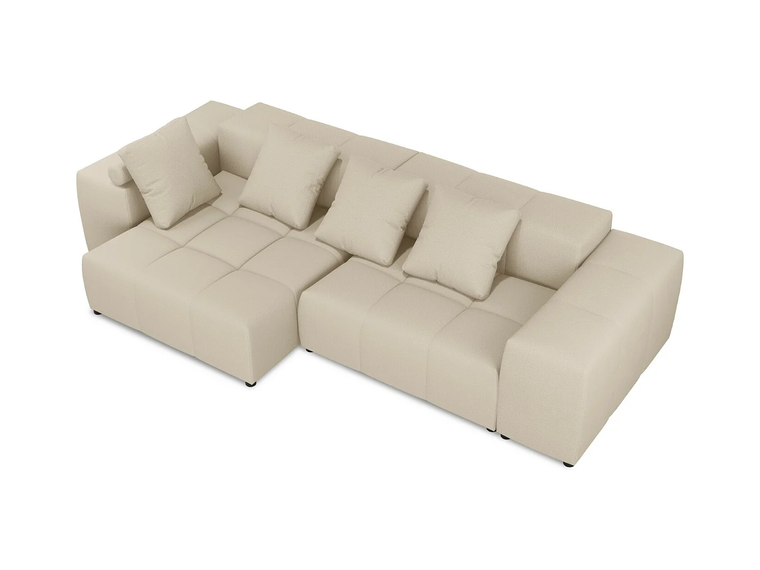 Cosmopolitan Design - Canapé d'angle symétrique modulable "Rome" 4 places en tissu structurel beige - 320x160x75cm