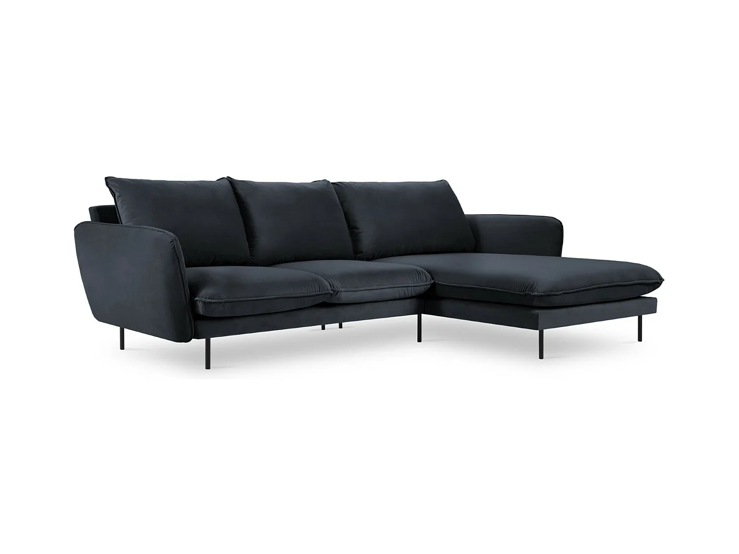 Cosmopolitan Design - Canapé d'angle droit "Vienna" 5 places en velours bleu foncé - 255x170x95cm