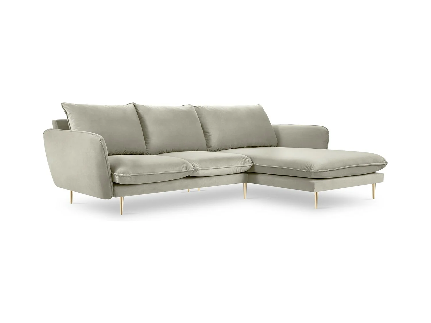Cosmopolitan Design - Canapé d'angle droit "Vienna" 5 places en velours beige - 255x170x95cm