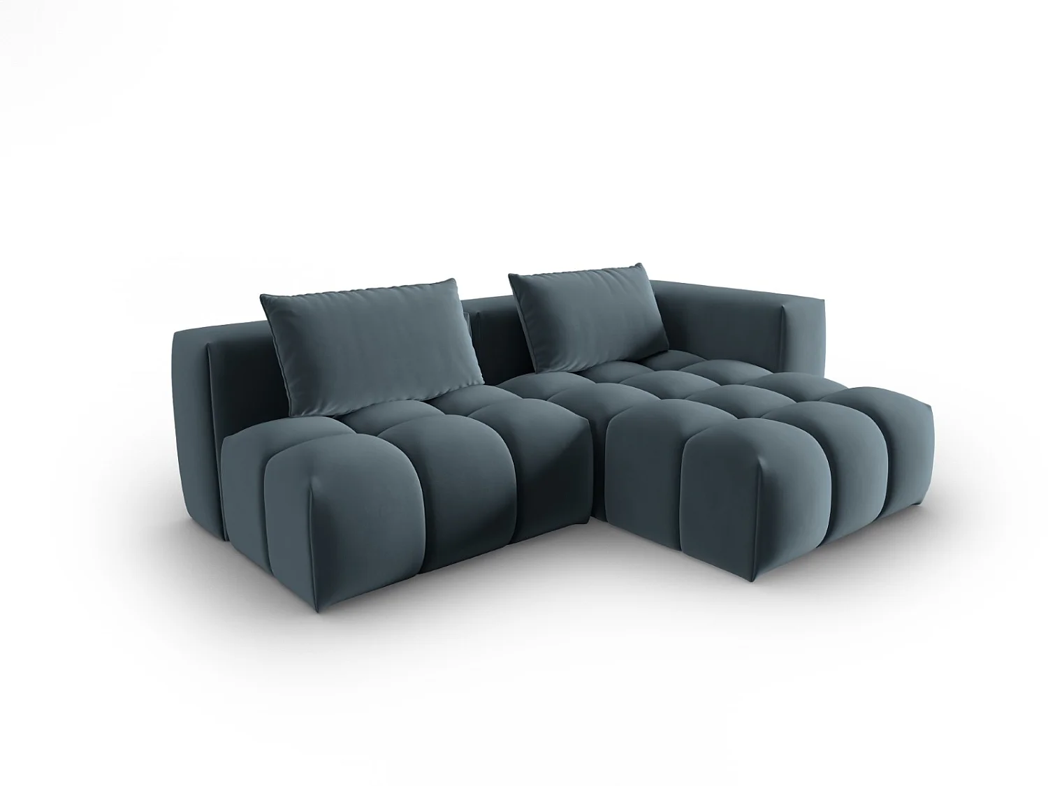 CXL by Christian Lacroix - Canapé d'angle droit modulable "Lorella" 3 places en velours bleu pastel - 205x145x70cm