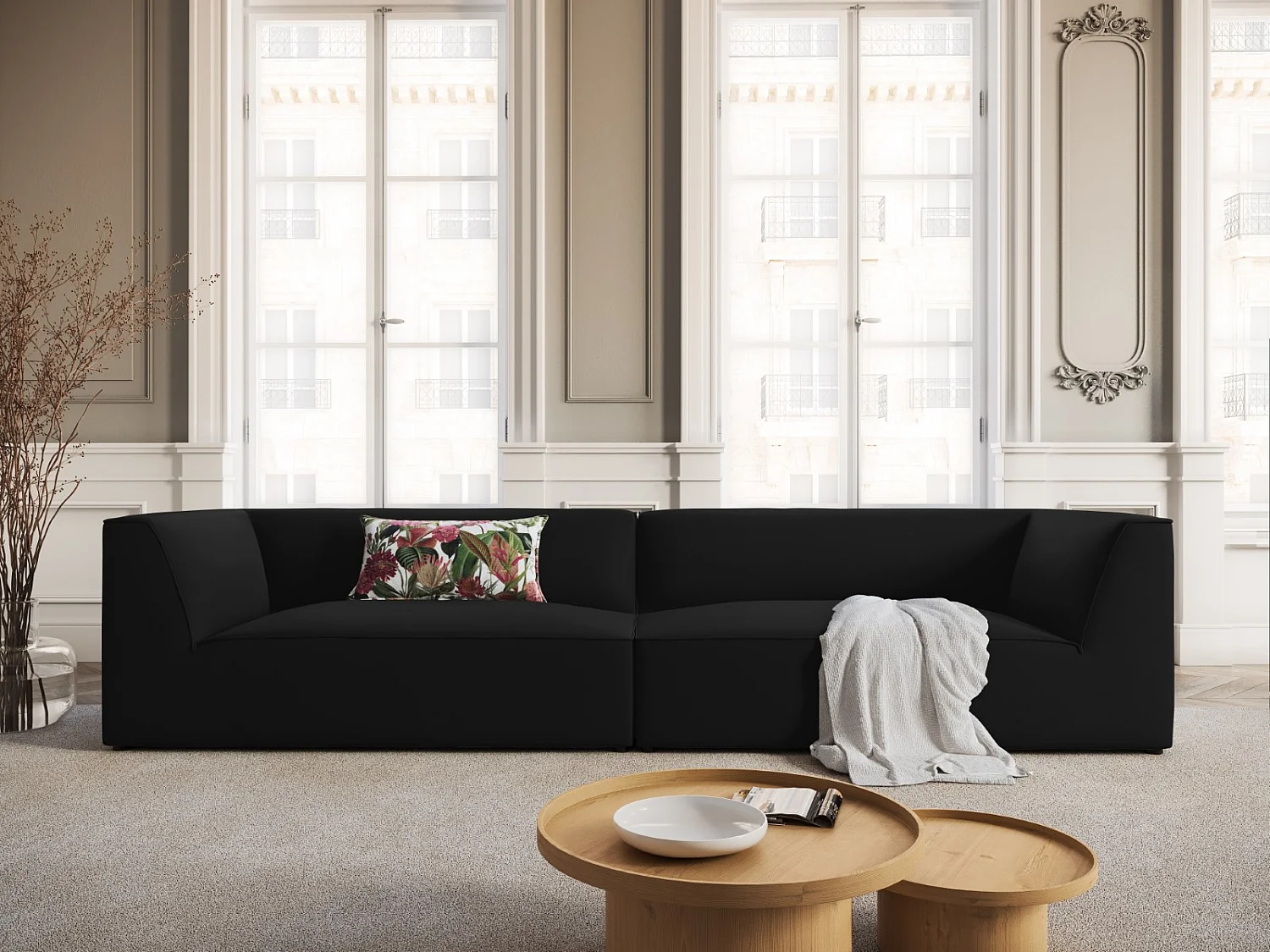 CXL by Christian Lacroix - Sofa, "Charles" 4 miejsca welur, czarny - 302x93x69cm