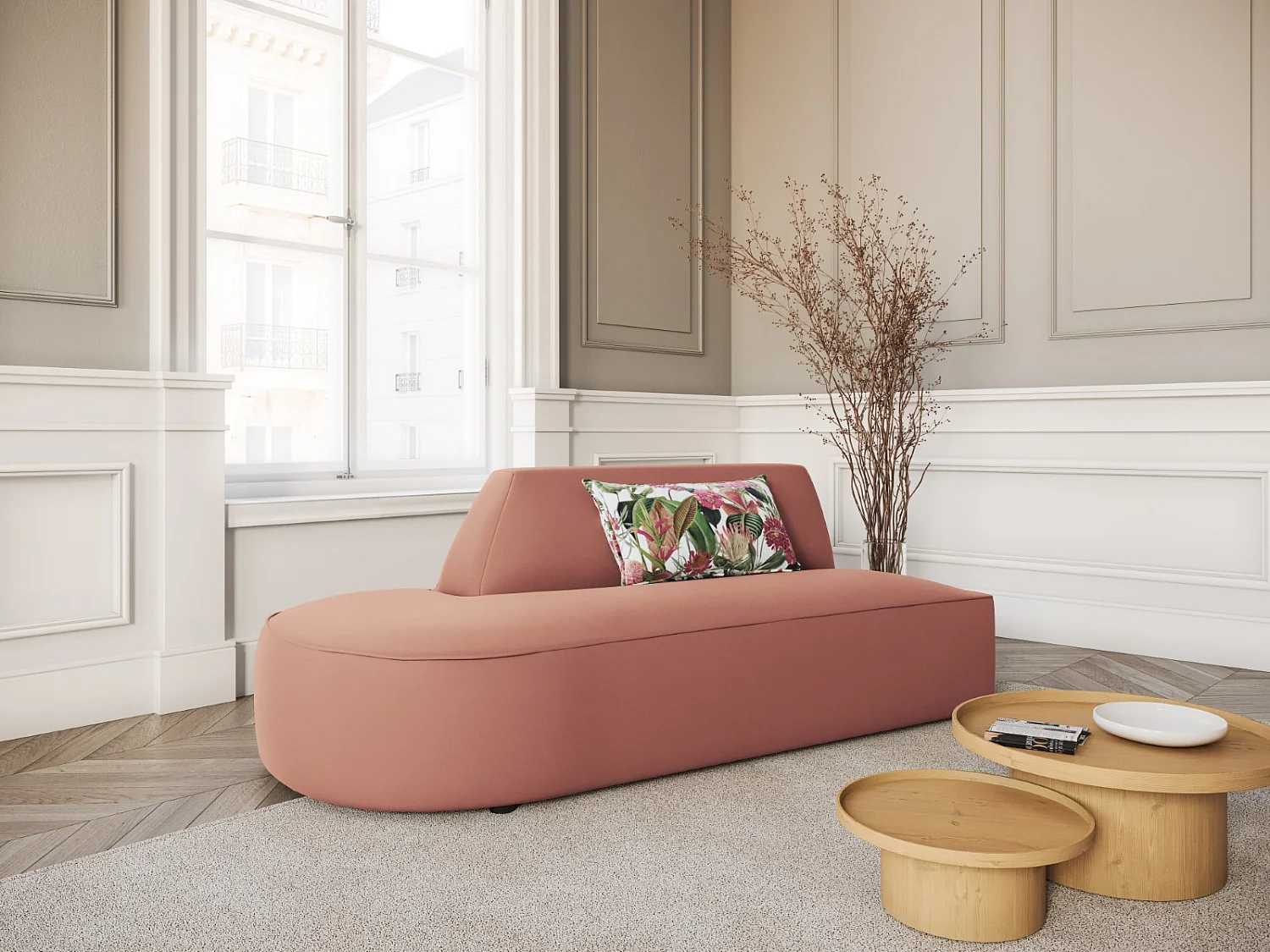 CXL by Christian Lacroix - Sofá modular virado para a esquerda "Charles" 2 lugares em veludo rosa - 181x93x69cm