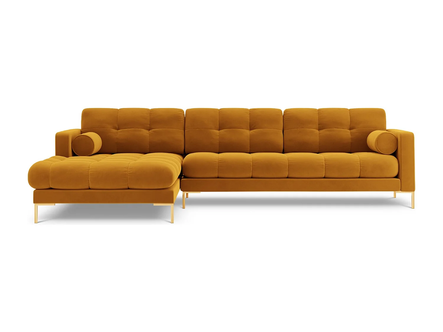 Cosmopolitan Design - 5-Sitzer Ecksofa links "Bali" aus Samt gelb - 293x185x75cm