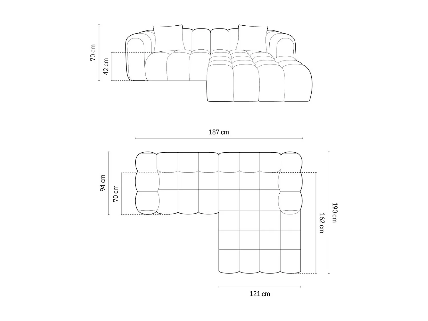 CXL by Christian Lacroix - Modulaire hoekbank rechts "Clotilde" 3 zitplaatsen, Structurele stof, Lichtgrijs - 187x190x70cm
