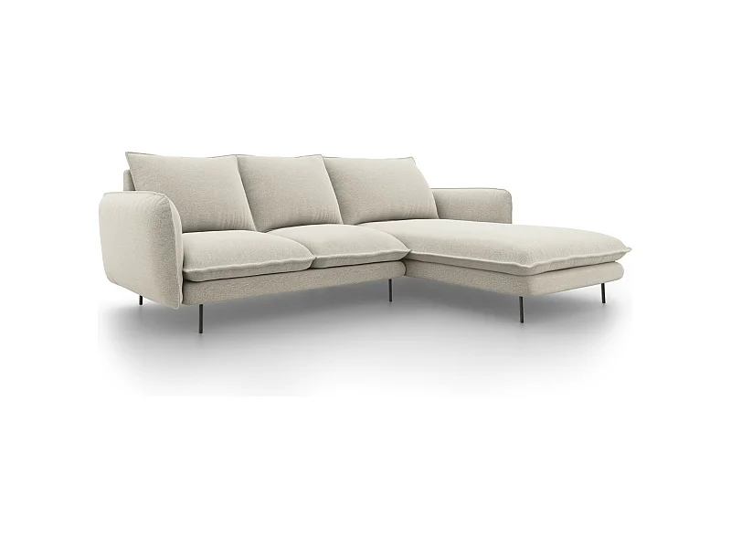 Cosmopolitan Design - Divano angolare destro "Vienna" 5 posti in tessuto strutturato beige chiaro - 255x170x95cm