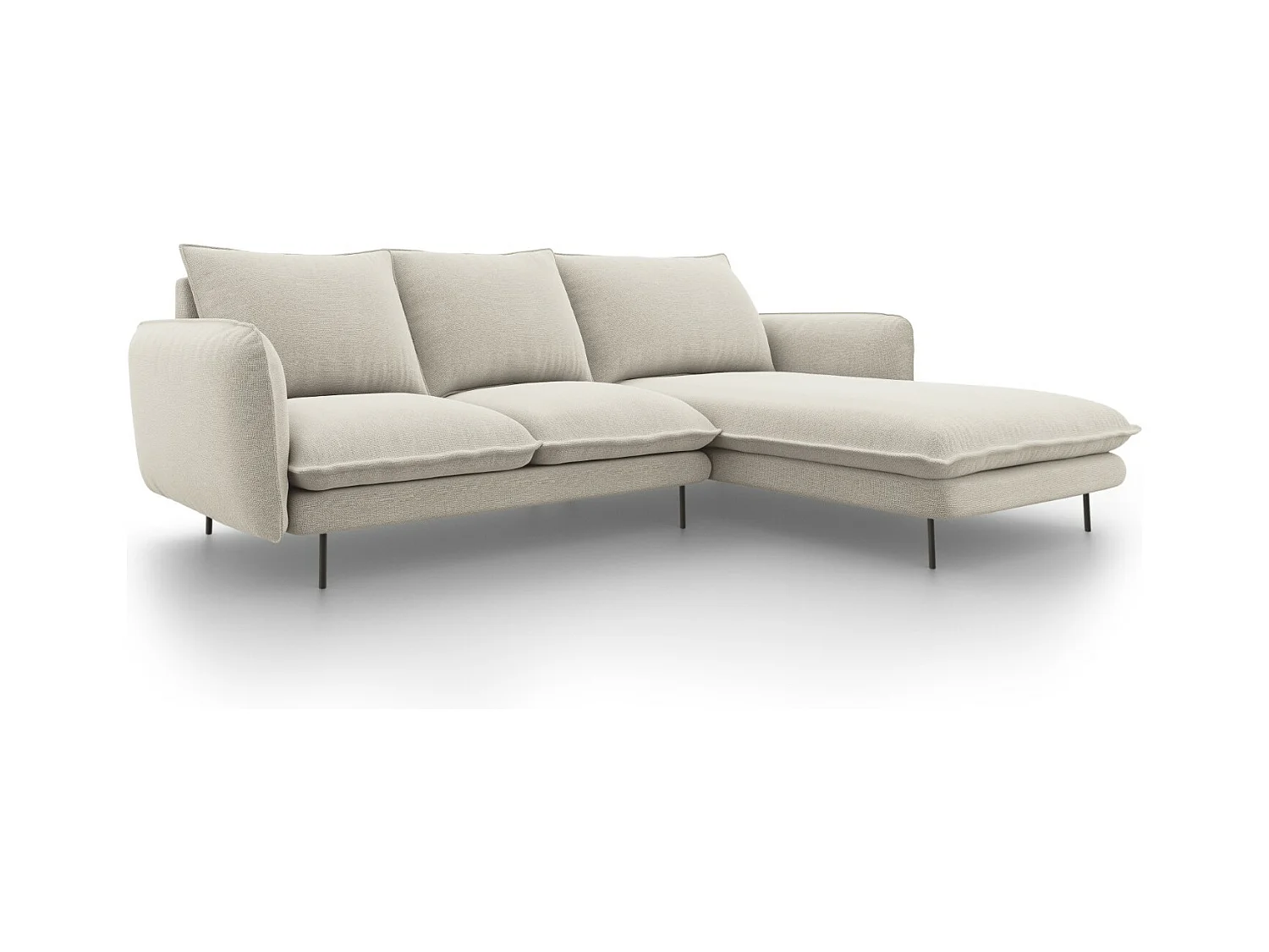 Cosmopolitan Design - Canapé d'angle droit "Vienna" 5 places en tissu structurel beige clair - 255x170x95cm
